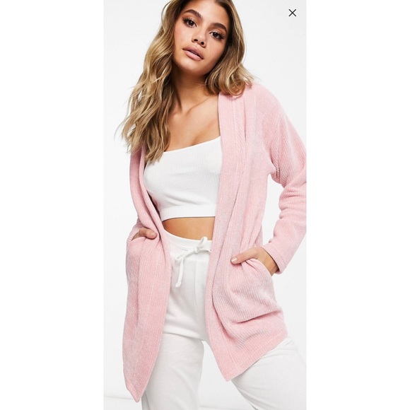 ASOS Sweaters - ASOS Design Pink Chenille Open Cardigan Sweater
